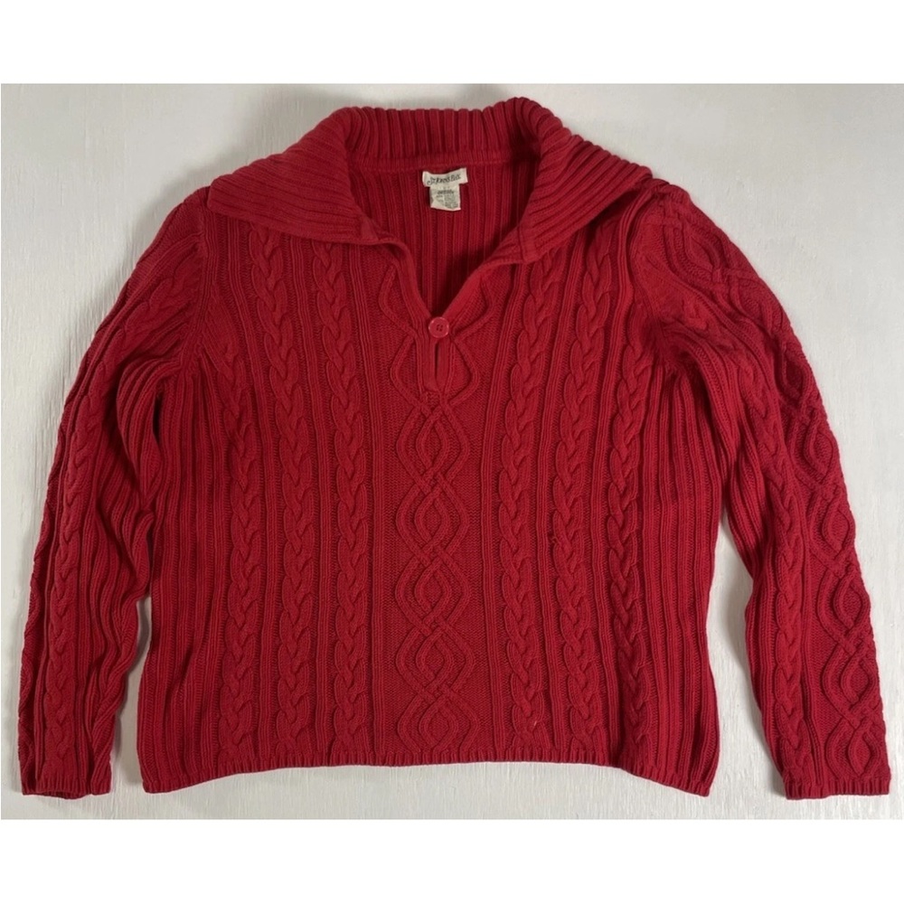 Fold‎ Down Neck St Johns Bay
Women's L Red Chunky Cable Knit
Pullover Sweater